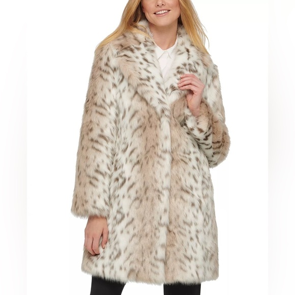 NEW KARL LAGERFELD SNOW LEOPARD FAUX FUR COAT, NWT - Picture 1 of 12